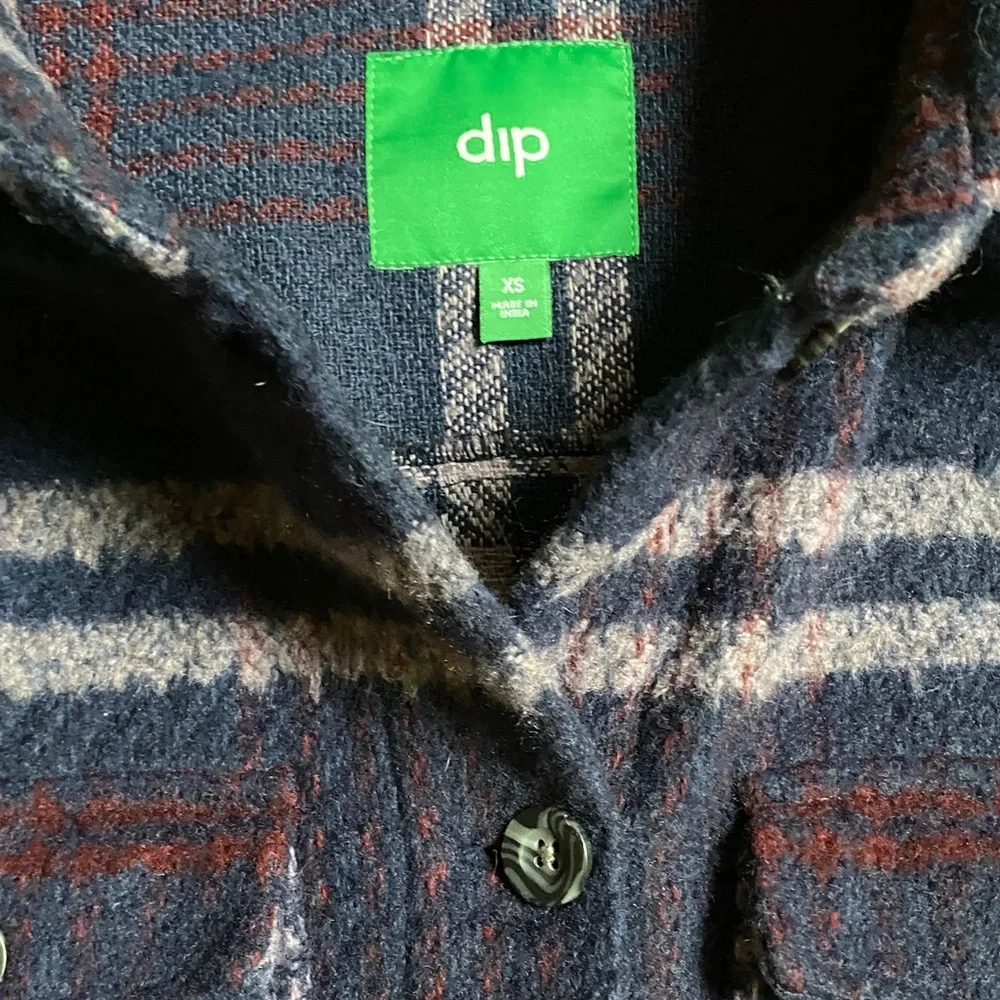 DIP Plaid Blue and Burgundy Long Oversized Coat Size XS - Picture 5 of 9